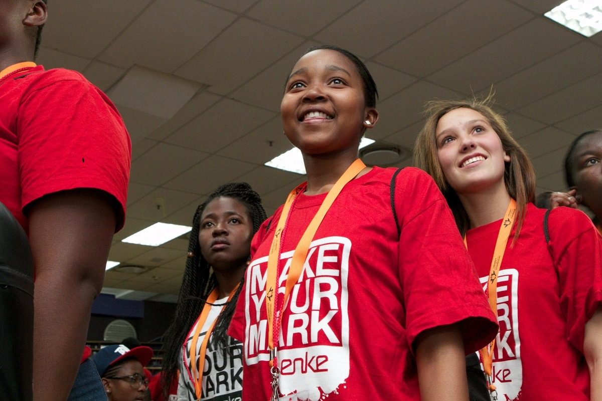Trailblazer learners in red Make Your Mark T-shirts